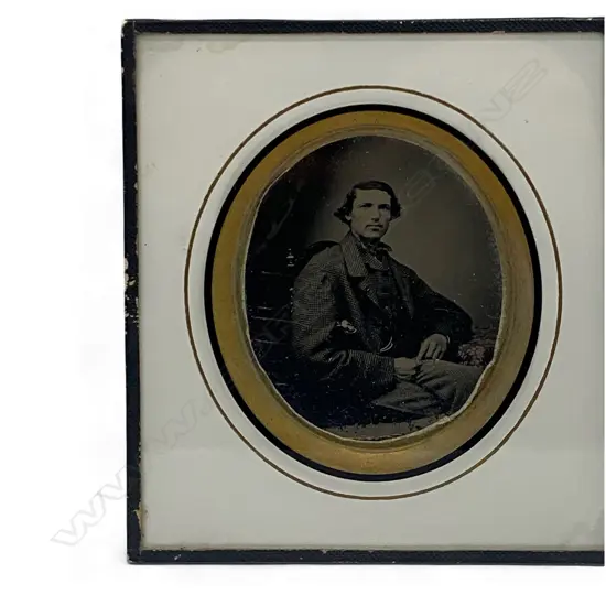 Glass matted ambrotype - young man in tweed suit,